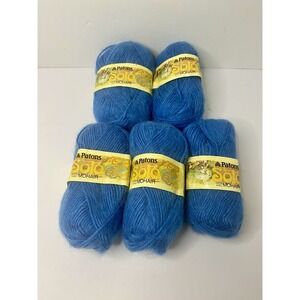 Patons Solo Mohair Wool Acrylic Blend Yarn 5 Skeins Made In Canada Blue
